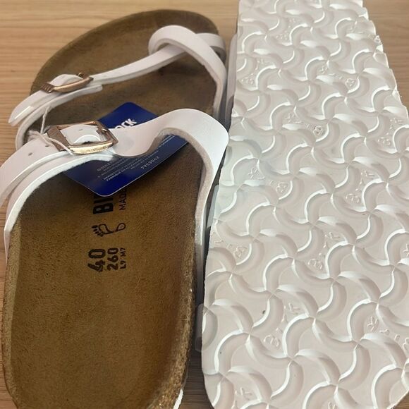NWT Birkenstock Mayari White Birko-Flor Leather Slide Sandals 9- 9-5 NARROW - Picture 9 of 10